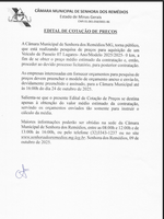 A Câmara Municipal de Senhora dos Remédios/MG, torna público, que está realizando pesquisa de preços para aquisição de um Veículo de Passeio 07 Lugares- Ano/Modelo 2025/2025- 0 km, a fim de se obter o preço médio estimado da contratação e, então, proceder