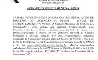 Aviso de Credenciamento N. 001/2025- Processo Licitatório n. 02/2025- Inexigibilidade de Licitação n. 02/2025- Contratação de pessoa física ou jurídica para prestação de serviços de faxina, copeiragem e outros serviços correlatos na sede da Câmara Municip
