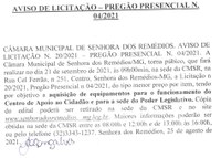 Aviso de Licitação- Edital de Licitação- Pregão Presencial 004.2021– Processo Licitatório Nº 020/2021- Aquisição de equipamentos para o CAC e para a sede do Poder Legislativo, conforme especificações