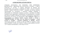 Aviso de Retificação de Edital- Processo Licitatório 006.2021- Carta Convite 001.2021- Contratação de Assessoria e Consultoria Contábil