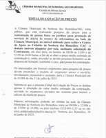 Edital de Cotação de Preços para a contratação de pessoa física ou jurídica para prestação de serviços de diária de técnico de informática na Sede da Câmara Municipal, no imóvel utilizado para sediar o Centro de Apoio ao Cidadão de Senhora dos Remédios- C