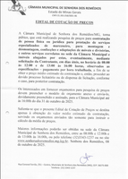 Edital de Cotação de Preços para a contratação de pessoa física ou jurídica para prestação de serviços especializados de marceneiro, para montagem e desmontagem, confecções e adaptações de móveis e divisórias, e outros serviços correlatos na sede da Câmar